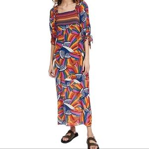 FARM Rio Rainbow Toucans Smocked Maxi Dress Size XS FLAWS